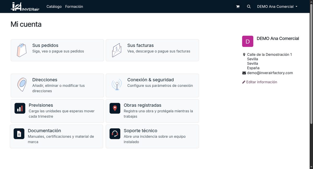 Página de inicio del portal con todas las secciones