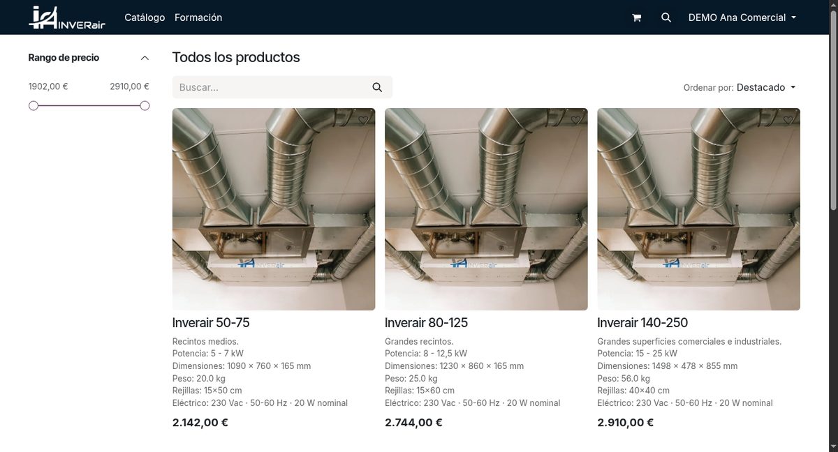 Catálogo con los modelos, ficha técnica y precios